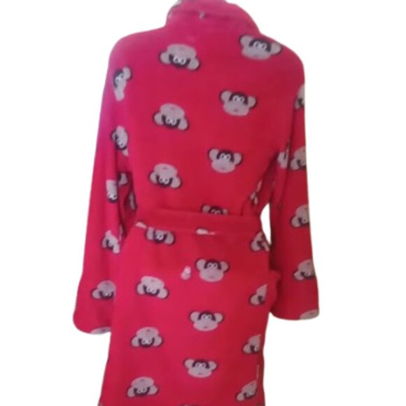 La SENZA  Red Fleece Robe with Monkey Print Size Small Medium - Picture 2 of 4